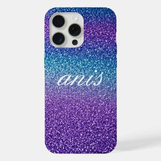 Modern blau violetter Glitter iPhone 15 Pro Max Hülle
