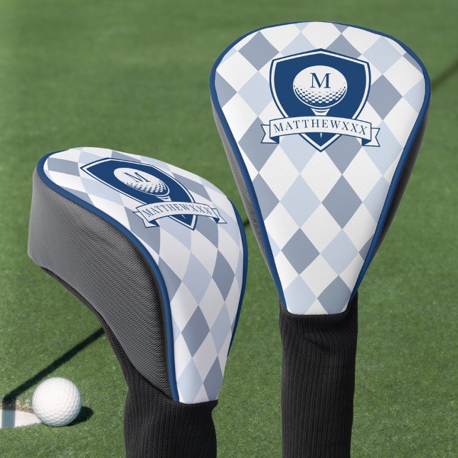 Modern Blau-Weiß-Muster Initialen-Monogramm Golf Headcover (Modern Blue and White Pattern Initial Monogram Golf Head Cover)