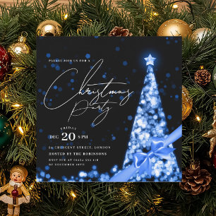 MODERN Blaue Weihnachtsbaum-Schleife Winter-Party Einladung