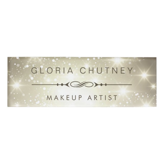 Modern blenden Sie funkelnden Bokeh Glitzer Namenschild (Vorderseite)