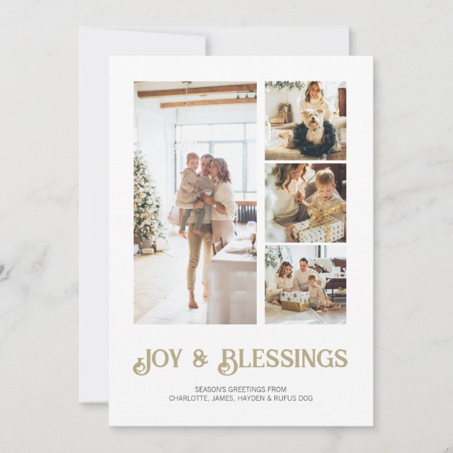 Modern Block 4 Photo Christmas Personalized Feiertagskarte (Vorderseite)