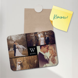Modern Block Wedding Monogram Foto Collage Magnet