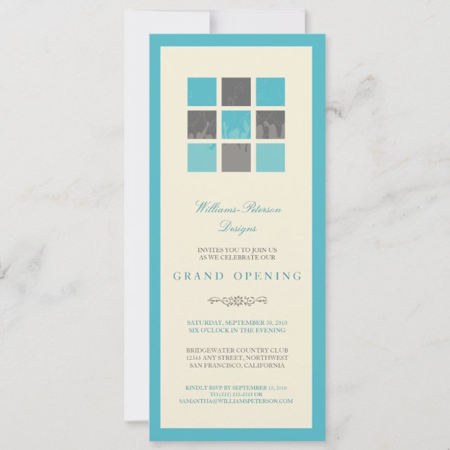 Modern Blocks Grand Opening Einladung (aqua) (Vorderseite)