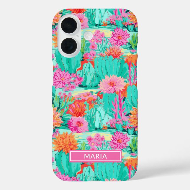 Modern Blooming Cacti Personalized Case-Mate iPhone Hülle (Rückseite)