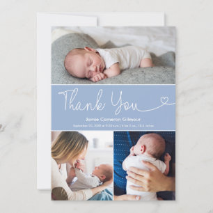Modern Blue 3 Fotos Baby Boy Shower Schrift Herz Dankeskarte