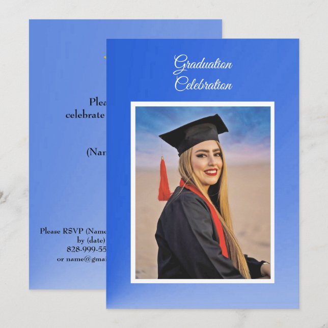 Modern Blue Abstract Grad Party Invitation - photo Einladung (Vorne/Hinten)