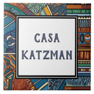 Modern Blue Abstrakt House Name Plakatzeichen Zeic Fliese