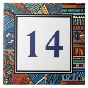 Modern Blue Abstrakt House Number Sign Plaque Fliese