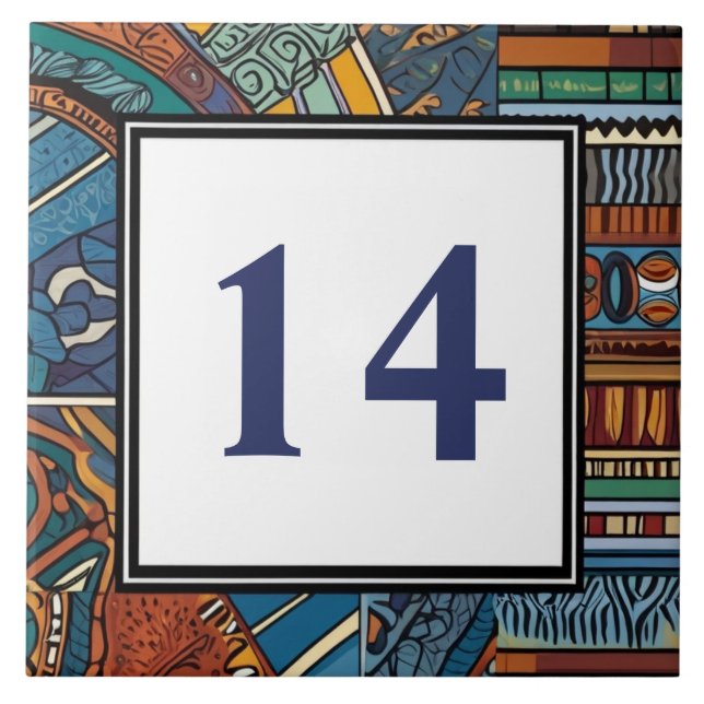 Modern Blue Abstrakt House Number Sign Plaque Fliese (Vorderseite)