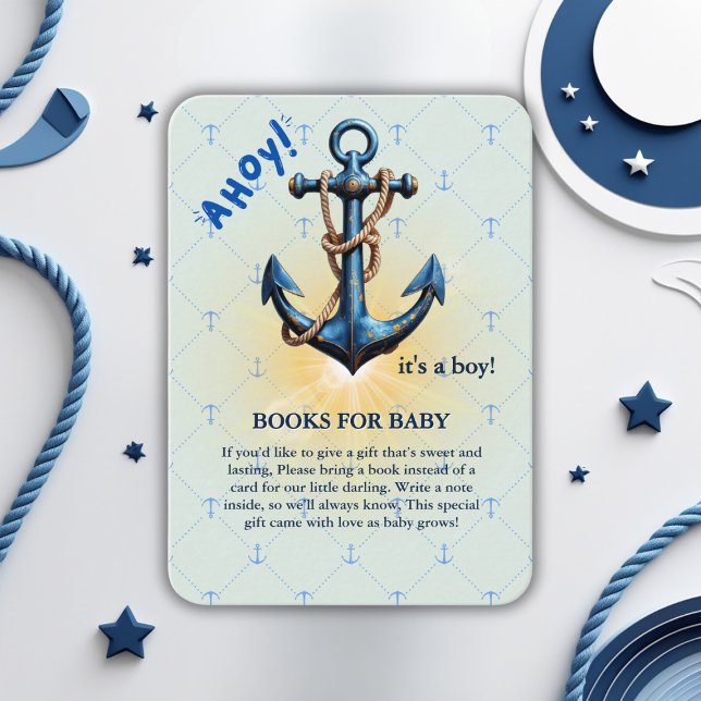 Modern Blue Ahoy! Anchor Nautical Baby Dusche Begleitkarte (Von Creator hochgeladen)