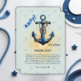 Modern Blue Ahoy! Anchor Nautical Baby Dusche Einladung