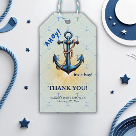 Modern Blue Ahoy! Anchor Nautical Baby Dusche Geschenkanhänger
