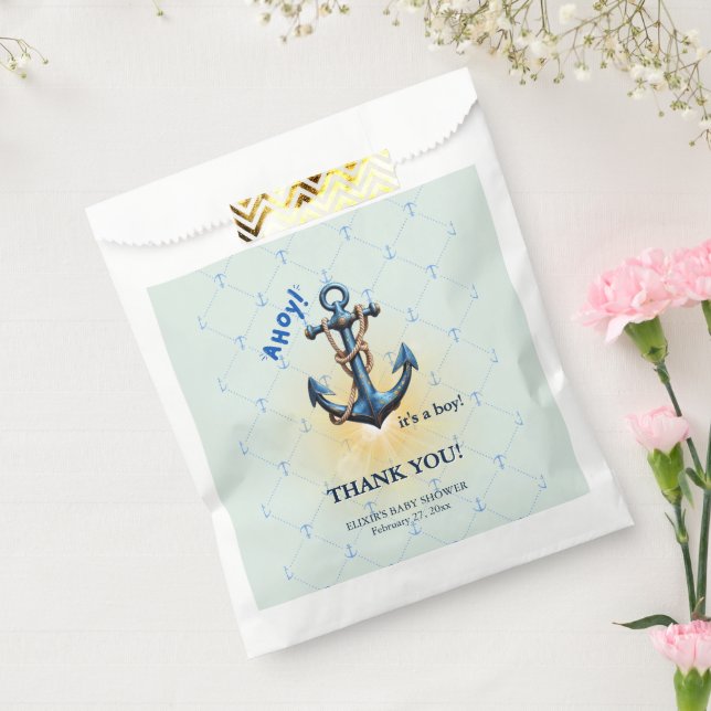 Modern Blue Ahoy! Anchor Nautical Baby Dusche Geschenktütchen (Versiegelt)