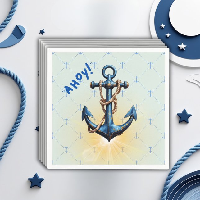 Modern Blue Ahoy! Anchor Nautical Baby Dusche Serviette (Von Creator hochgeladen)
