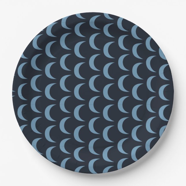 Modern Blue and Black Quarter Moon Pappteller (Vorderseite)
