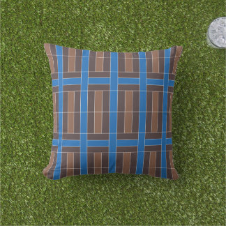 Modern Blue and Brown Geometric Plaid Pattern | Kissen