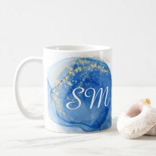 Modern Blue and Gold Alcohol Ink Art Individuelle Kaffeetasse