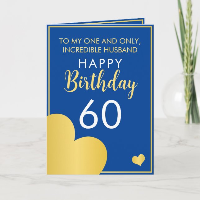 Modern Blue and Gold Husband 60. Geburtstag Karte (Vorderseite)