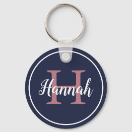 Modern Blue and Pink Script Monogram Name Schlüsselanhänger