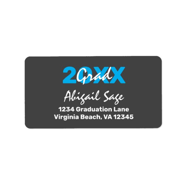 Modern Blue and White Abschluss Address Adressaufkleber (Vorne)