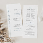 Modern Blue and White Bar Mitzvah Programmkarte<br><div class="desc">Machen Sie die Bar Mitzvah-Zeremonie Ihres Sohnes mit unserer maßgeschneiderten minimalistisch marinalblau und weiß doppelseitigen Programmkarte unvergesslich. Dieses Programm bietet Platz zum Schreiben einer Dankeschön-Nachricht,  Ehreninformation und einen Bar mitzvah-Leitfaden.</div>