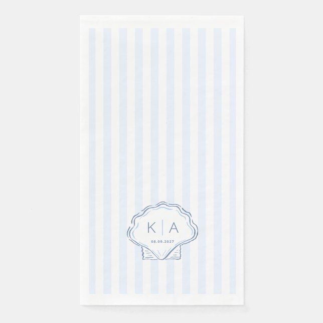 Modern Blue And White Coastal Monogram Wedding Serviette (Vorderseite)