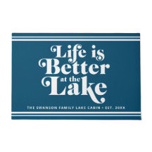 Modern Blue and White Lake Life Family Name  