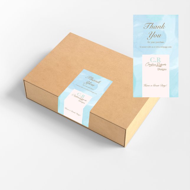 Modern Blue Aquamarin Watercolor Danke Box Label (Von Creator hochgeladen)