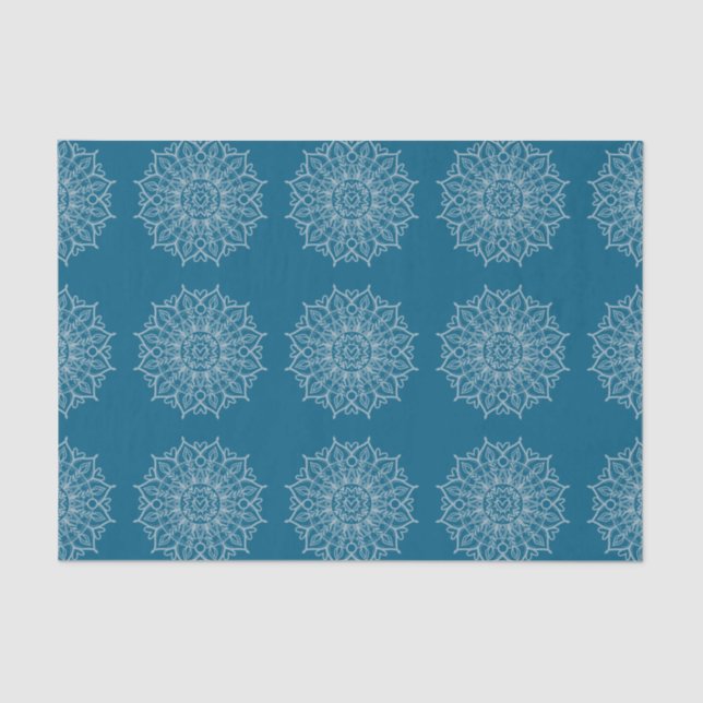 Modern Blue Aquamarin White Mandala Boho Decoupage Seidenpapier (Vorderseite)