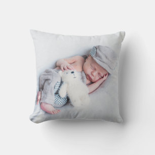 Modern Blue Baby Boy Foto Monogram Kissen
