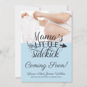 Modern Blue Baby Boy Typografy Foto Pregnancy Ankündigung