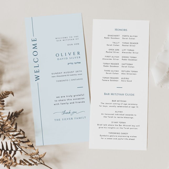 Modern Blue Bar Mitzvah Programmkarte (Von Creator hochgeladen)