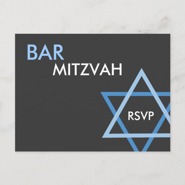 Modern Blue Bar Mitzvah UAWG Postcard Einladungspostkarte (Vorderseite)
