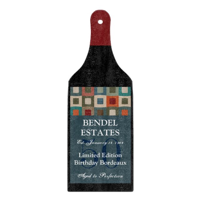 Modern Blue Birthday Wine Flasche Schneideboard Schneidebrett (Vorderseite)