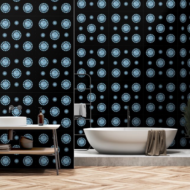 Modern Blue Black Circle Geometric Pattern Tapete (Badezimmer)