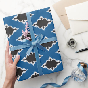 Modern Blue Black Ikat Tribal Muster Monogramm Geschenkpapier