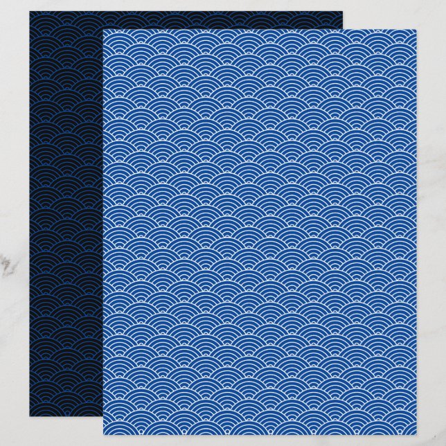 Modern Blue Black Japanese Wave Scrapbook Paper (Vorne/Hinten)