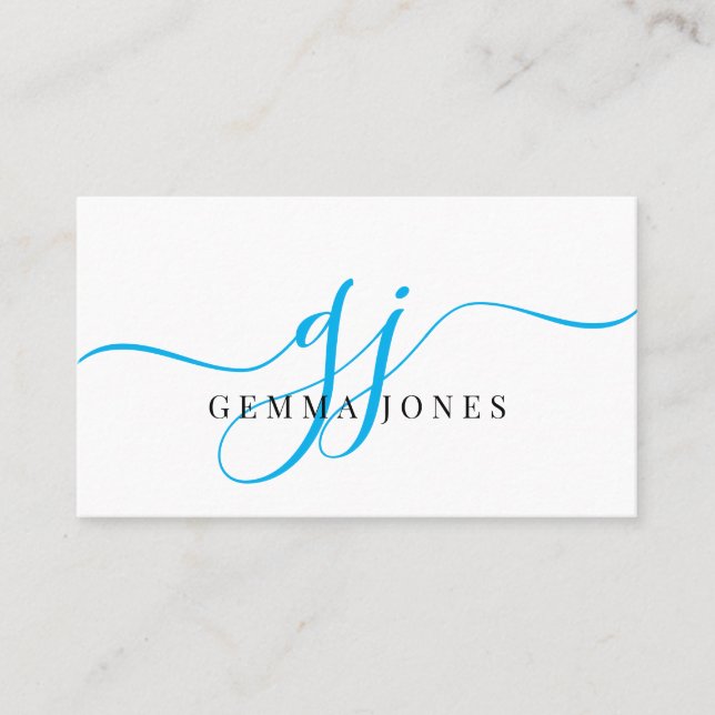 Modern Blue Black Monogram Feminine Script Name Visitenkarte (Vorderseite)