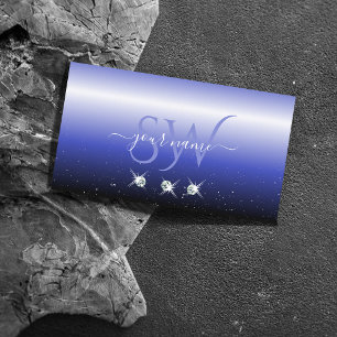 Modern Blue Black Ombre Sparkle Diamonds Initialen Visitenkarte