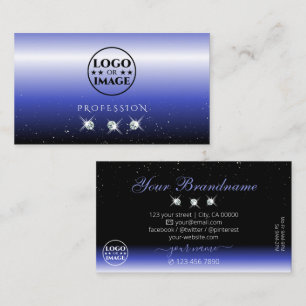 Modern Blue Black Ombre Sparkle Diamonds mit Logo Visitenkarte