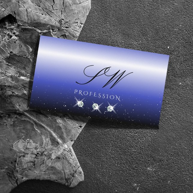 Modern Blue Black Ombre Sparkor Diamonds Monogram Visitenkarte (Von Creator hochgeladen)