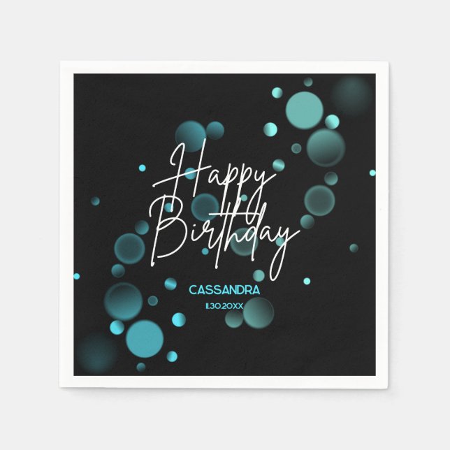 Modern Blue Bokeh Gradient Black Happy Birthday Serviette (Vorderseite)