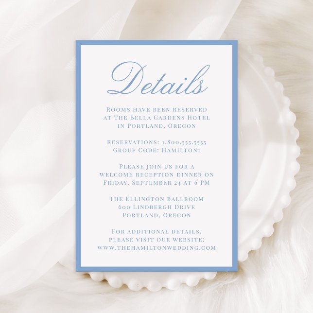 Modern Blue Border Wedding Details Begleitkarte (Von Creator hochgeladen)