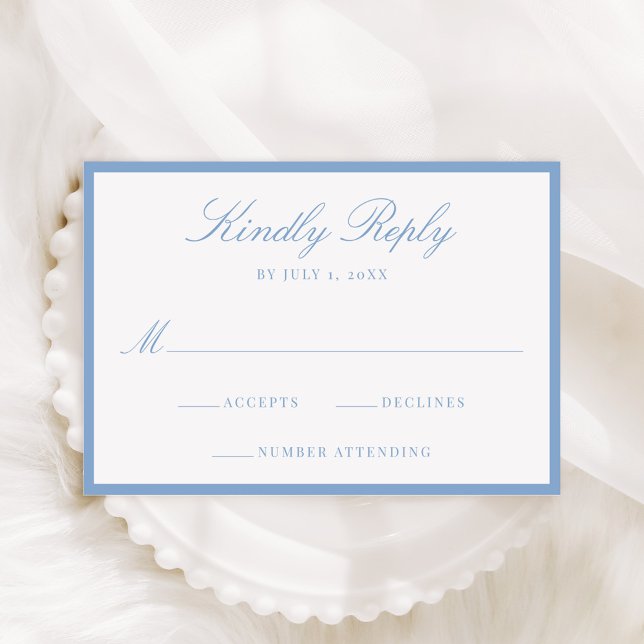 Modern Blue Border Wedding RSVP Karte (Von Creator hochgeladen)