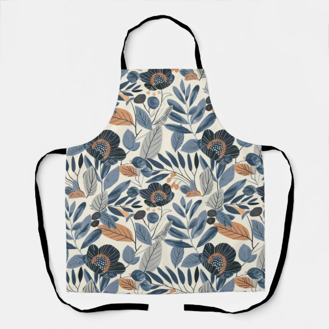 Modern Blue Botanical Spring All-Over Print Apron Schürze (Vorderseite)