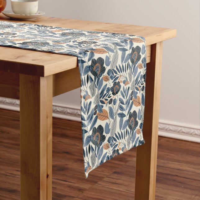 Modern Blue Botanical Spring Floral Table Runner Kurzer Tischläufer (Beispiel)