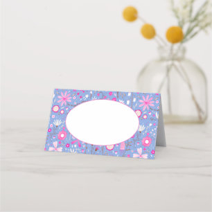 Modern Blue Botanical Wildflower Floral Pattern Platzkarte
