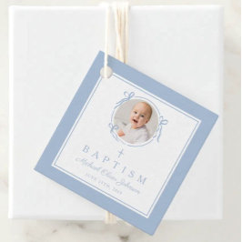 Modern Blue Boy Baptism Photo Geschenkanhänger