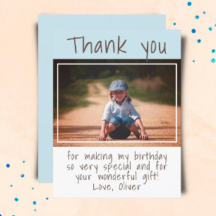 Modern Blue Boy Photo Birthday Thank you  Postkarte
