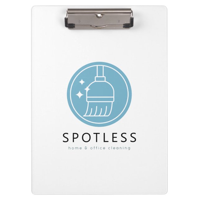 Modern Blue Broom Logo Cleaning Service Klemmbrett (Vorderseite)